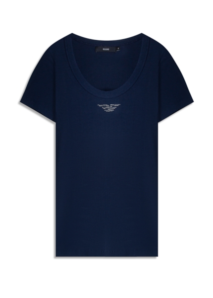 Blusa Baby Look Rib e Asa Mirror Hotfix Dark Navy