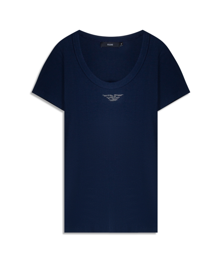 Blusa Baby Look Rib e Asa Mirror Hotfix Dark Navy