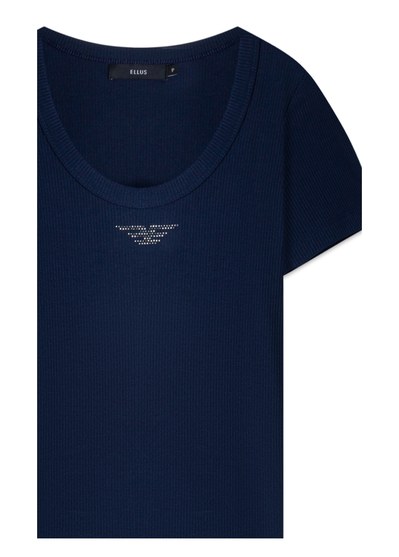 Blusa Baby Look Rib e Asa Mirror Hotfix Dark Navy