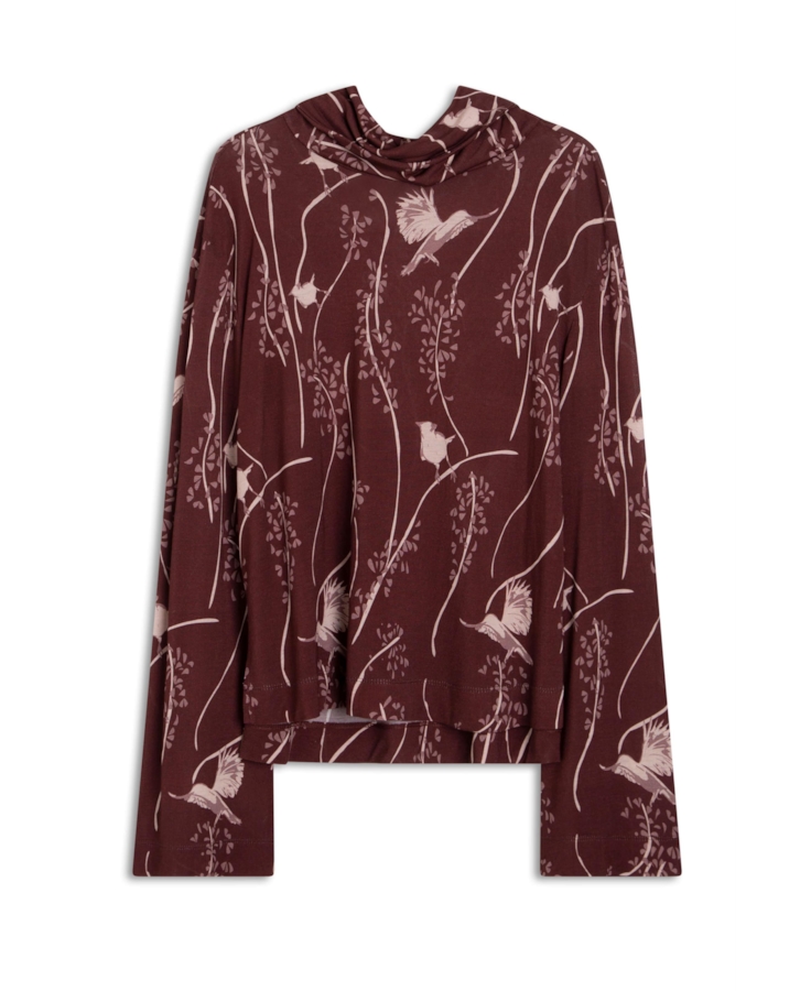 Blusa Bamboo Birds Sleeve Bell Vinho