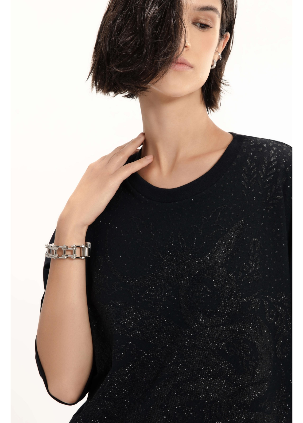 Blusa Boxy Glitter Snake Preto