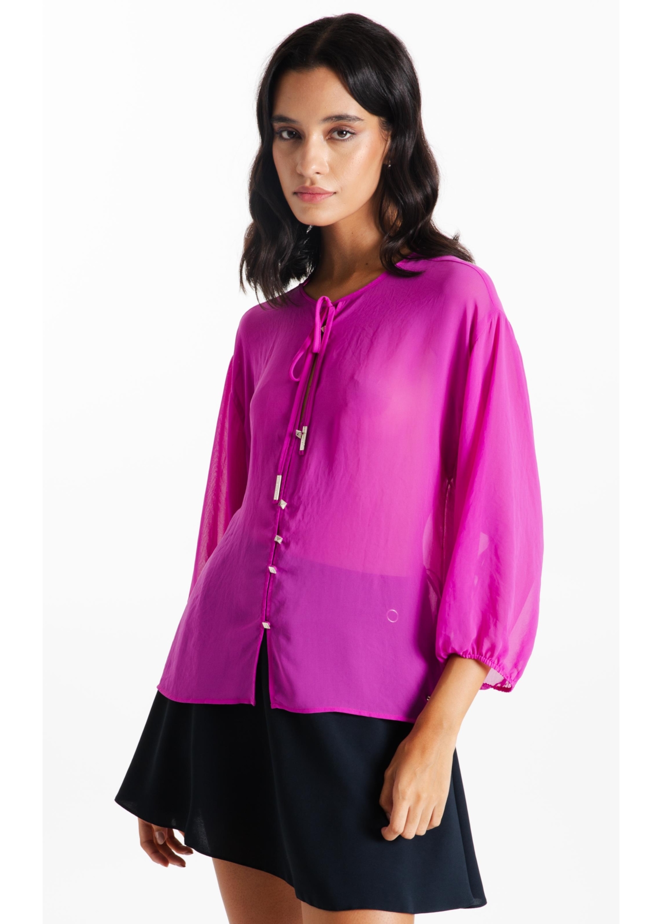 Blusa Chiffon Buttons Ml Fucsia