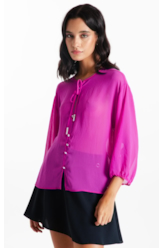 Blusa Chiffon Buttons Ml Fucsia