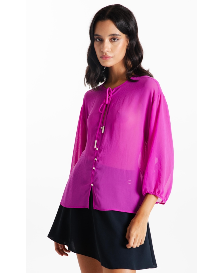 Blusa Chiffon Buttons Ml Fucsia