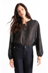 Blusa Chiffon Pasley Ruffle Blouse Preto