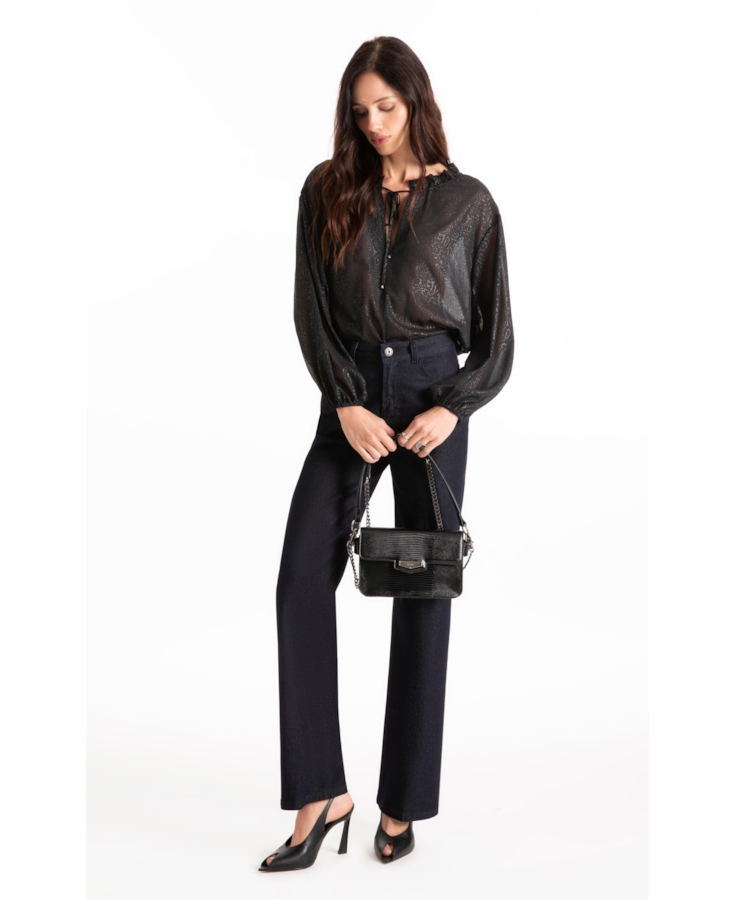 Blusa Chiffon Pasley Ruffle Blouse Preto