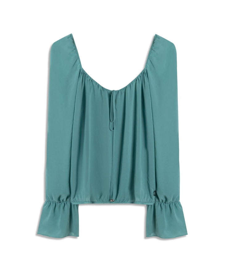 Blusa Chiffon Ruching Verde Maca