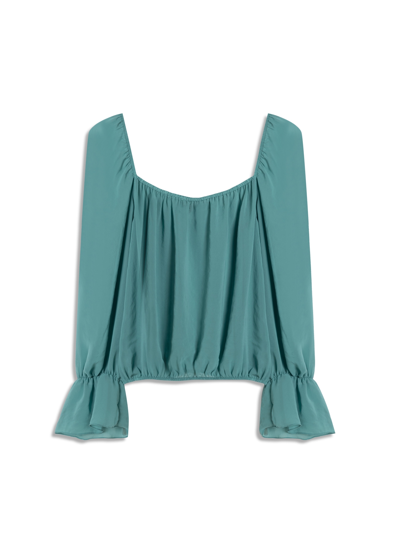 Blusa Chiffon Ruching Verde Maca