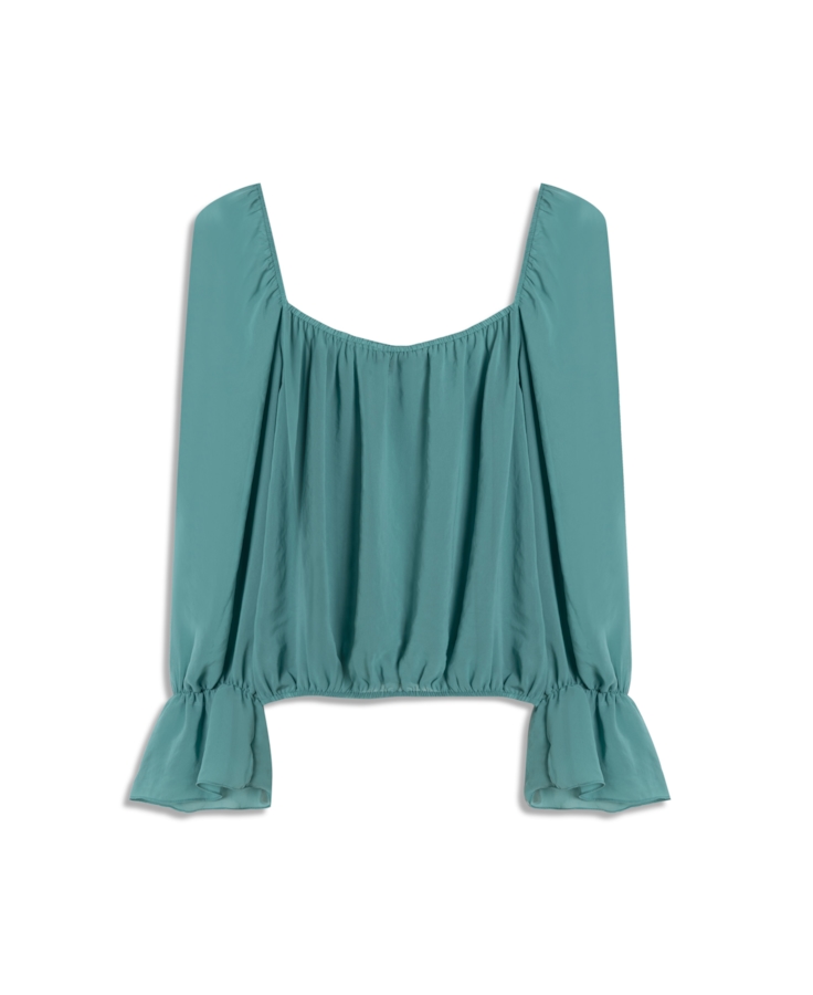 Blusa Chiffon Ruching Verde Maca