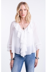 Blusa Chiffon Ruffle Bat Neck Off White