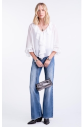 Blusa Chiffon Ruffle Bat Neck Off White