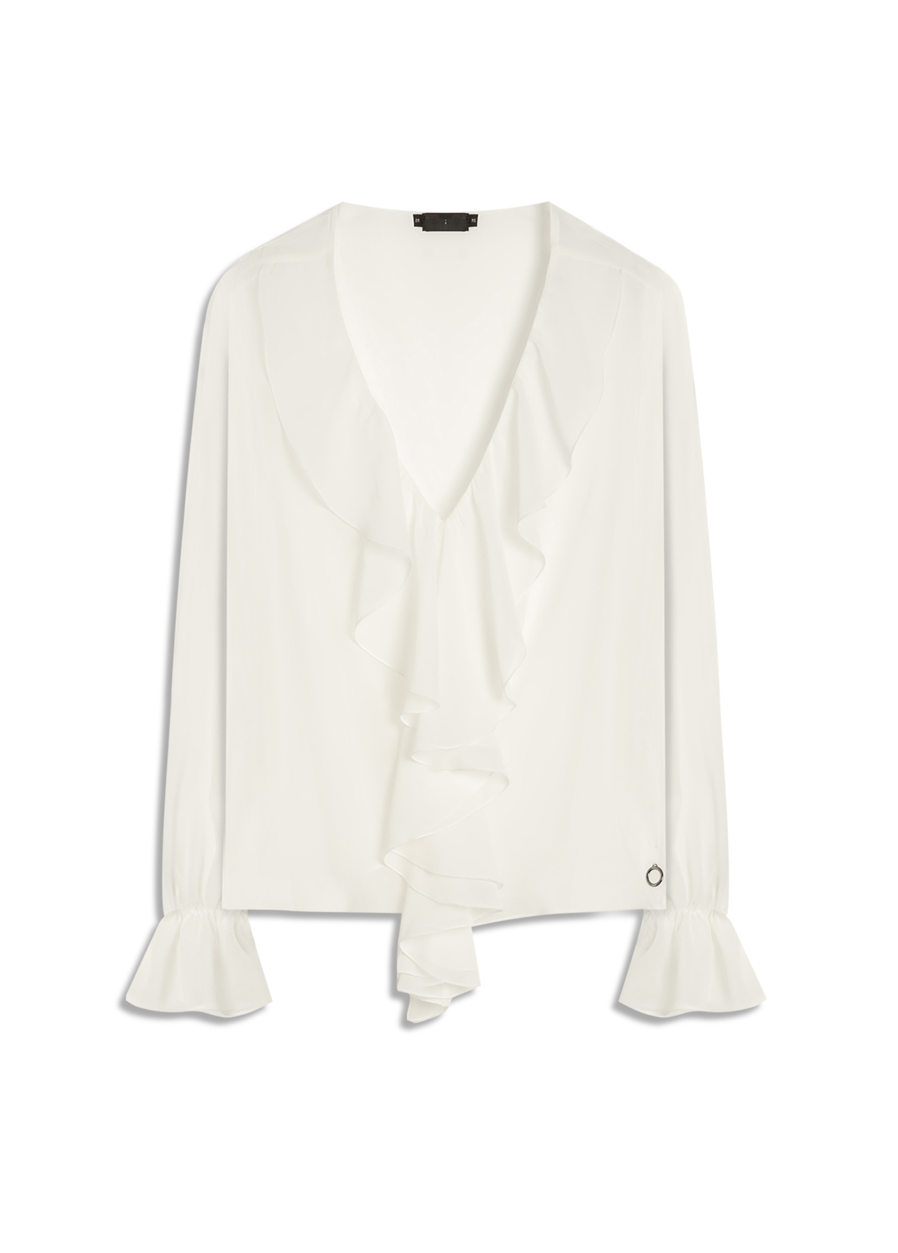 Blusa Chiffon Ruffle Bat Neck Off White