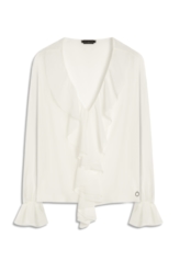 Blusa Chiffon Ruffle Bat Neck Off White