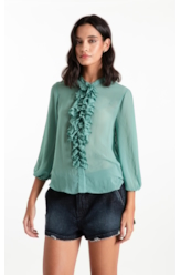 Blusa Chiffon Ruflle Shirt Verde Maca