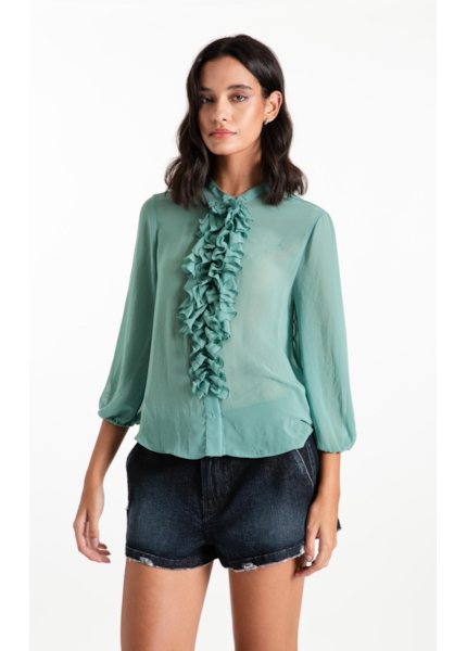 Blusa Chiffon Ruflle Shirt Verde Maca