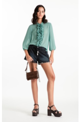 Blusa Chiffon Ruflle Shirt Verde Maca