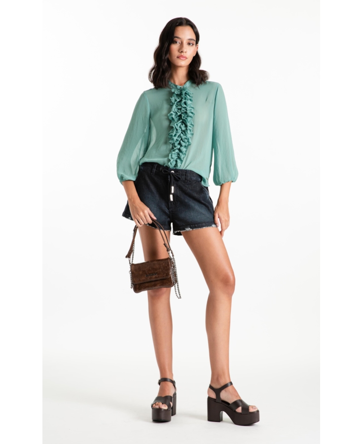 Blusa Chiffon Ruflle Shirt Verde Maca