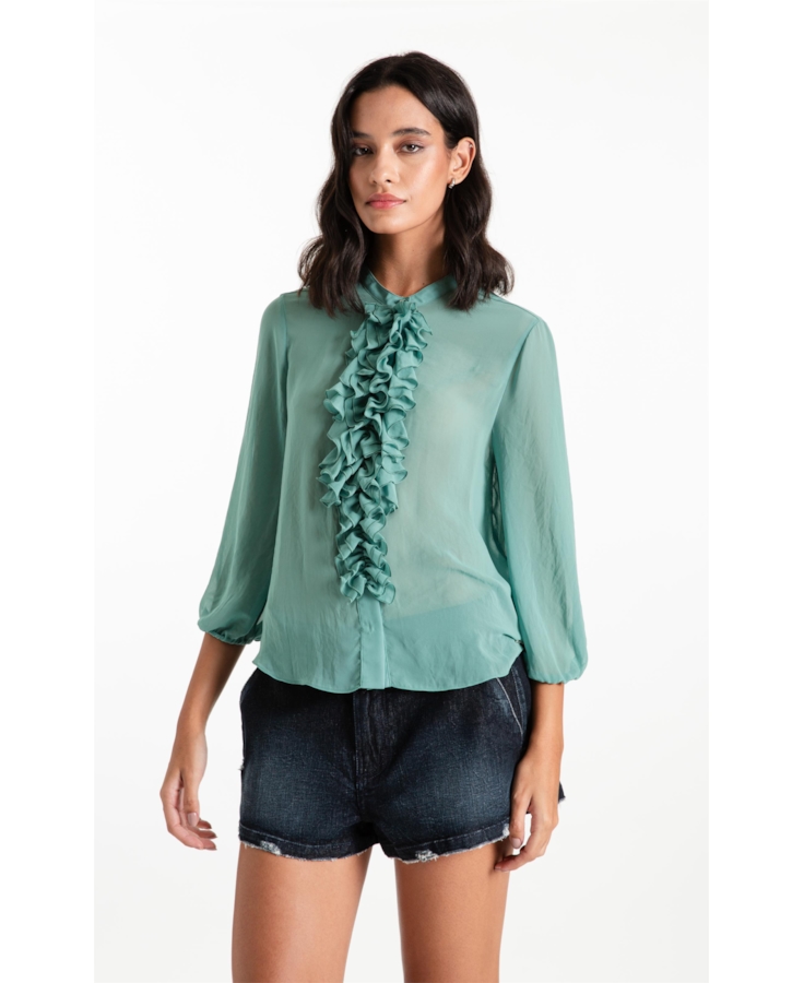 Blusa Chiffon Ruflle Shirt Verde Maca