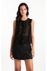 Blusa Chiffon Sleeveless Ruffles Preto