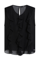 Blusa Chiffon Sleeveless Ruffles Preto
