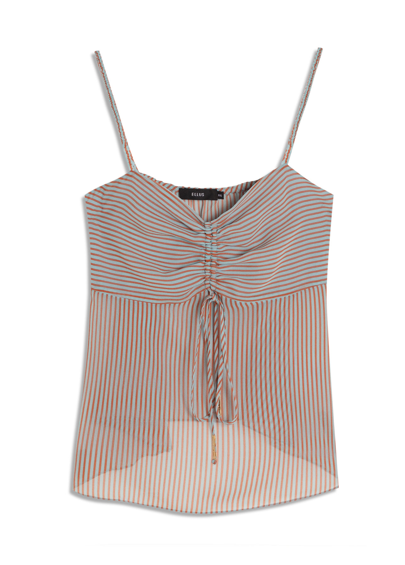 Blusa Chiffon Stripes Strappy Fluid Ruffle Azul Claro