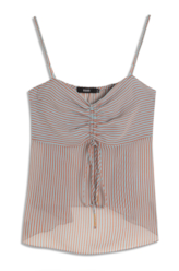 Blusa Chiffon Stripes Strappy Fluid Ruffle Azul Claro