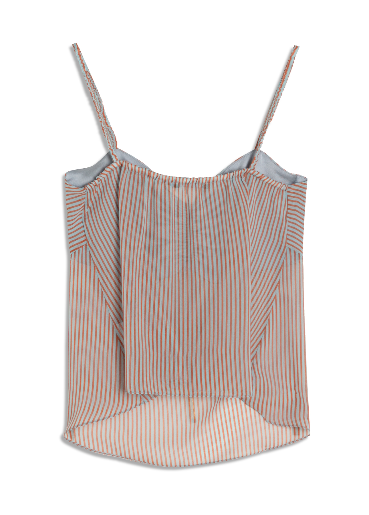 Blusa Chiffon Stripes Strappy Fluid Ruffle Azul Claro
