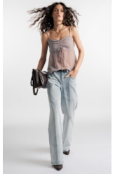 Blusa Chiffon Stripes Strappy Fluid Ruffle Azul Claro