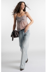 Blusa Chiffon Stripes Strappy Fluid Ruffle Azul Claro