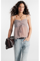 Blusa Chiffon Stripes Strappy Fluid Ruffle Azul Claro