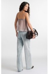 Blusa Chiffon Stripes Strappy Fluid Ruffle Azul Claro