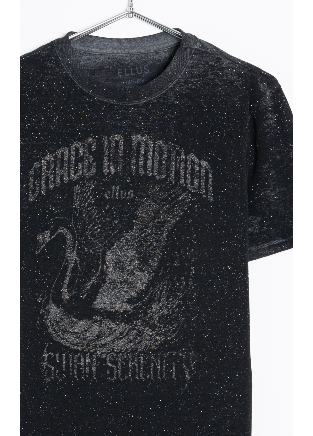 Blusa Cotton Devore Cisne Glitter Preto