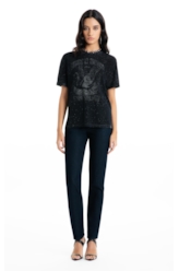Blusa Cotton Devore Cisne Glitter Preto
