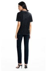 Blusa Cotton Devore Cisne Glitter Preto