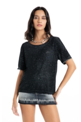 Blusa Cotton Devore Ellus Gótico Glitter Preto