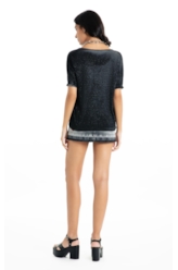 Blusa Cotton Devore Ellus Gótico Glitter Preto