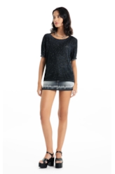 Blusa Cotton Devore Ellus Gótico Glitter Preto