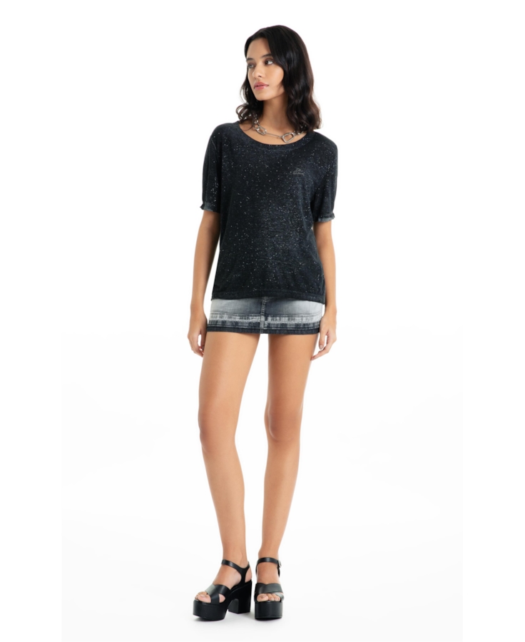 Blusa Cotton Devore Ellus Gótico Glitter Preto