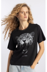Blusa Cotton Fine Onçafari Grills Boxy Preto
