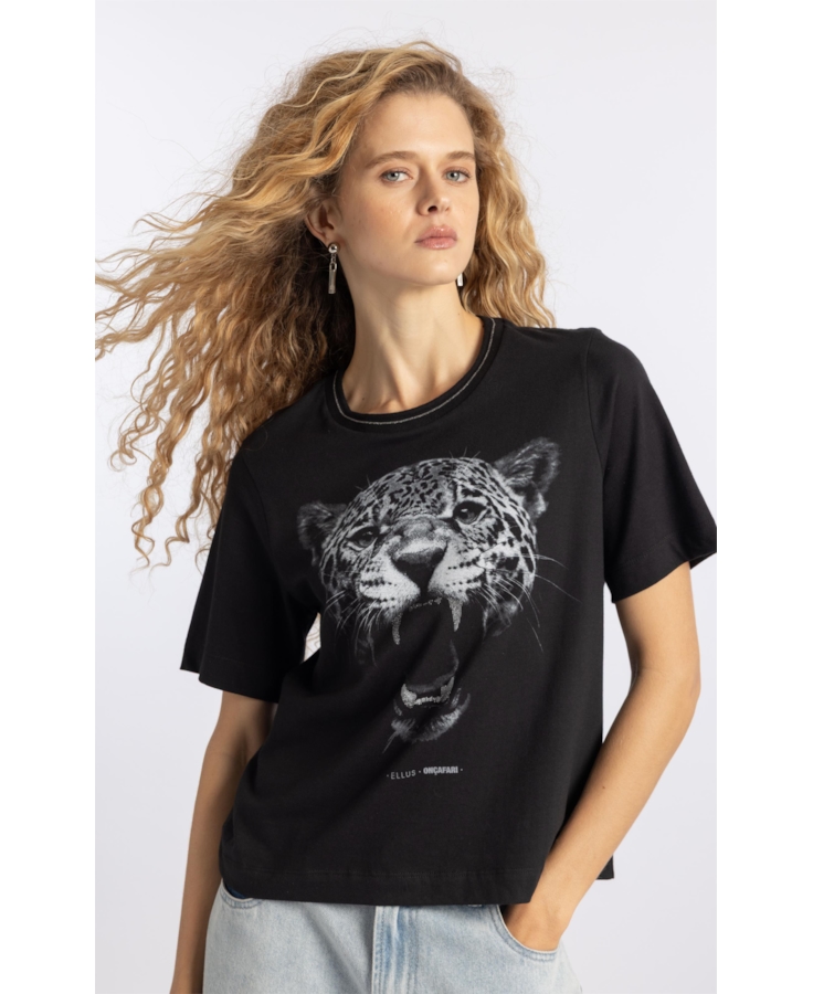 Blusa Cotton Fine Onçafari Grills Boxy Preto