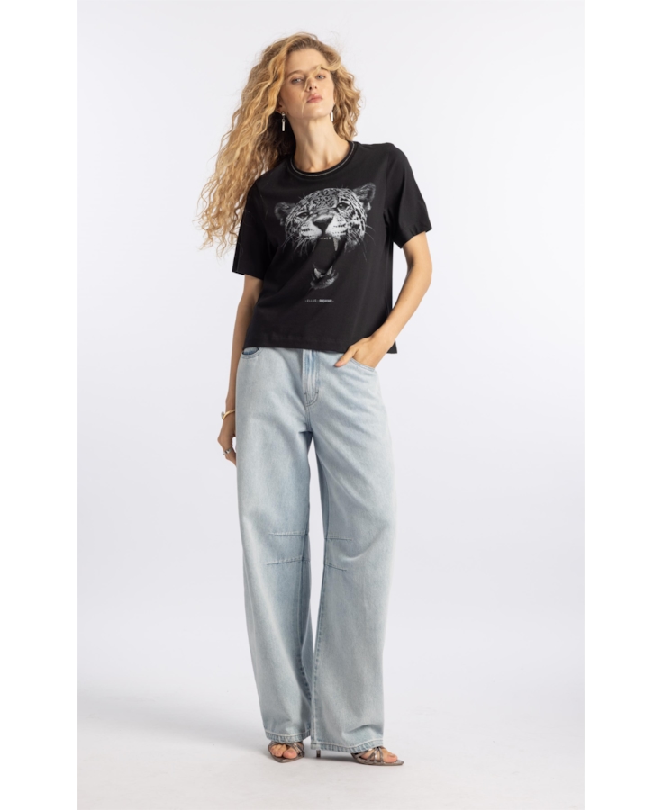Blusa Cotton Fine Onçafari Grills Boxy Preto
