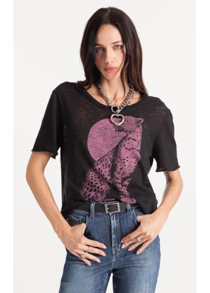 Blusa Cotton Flame Leopard Boxy Mc Preto