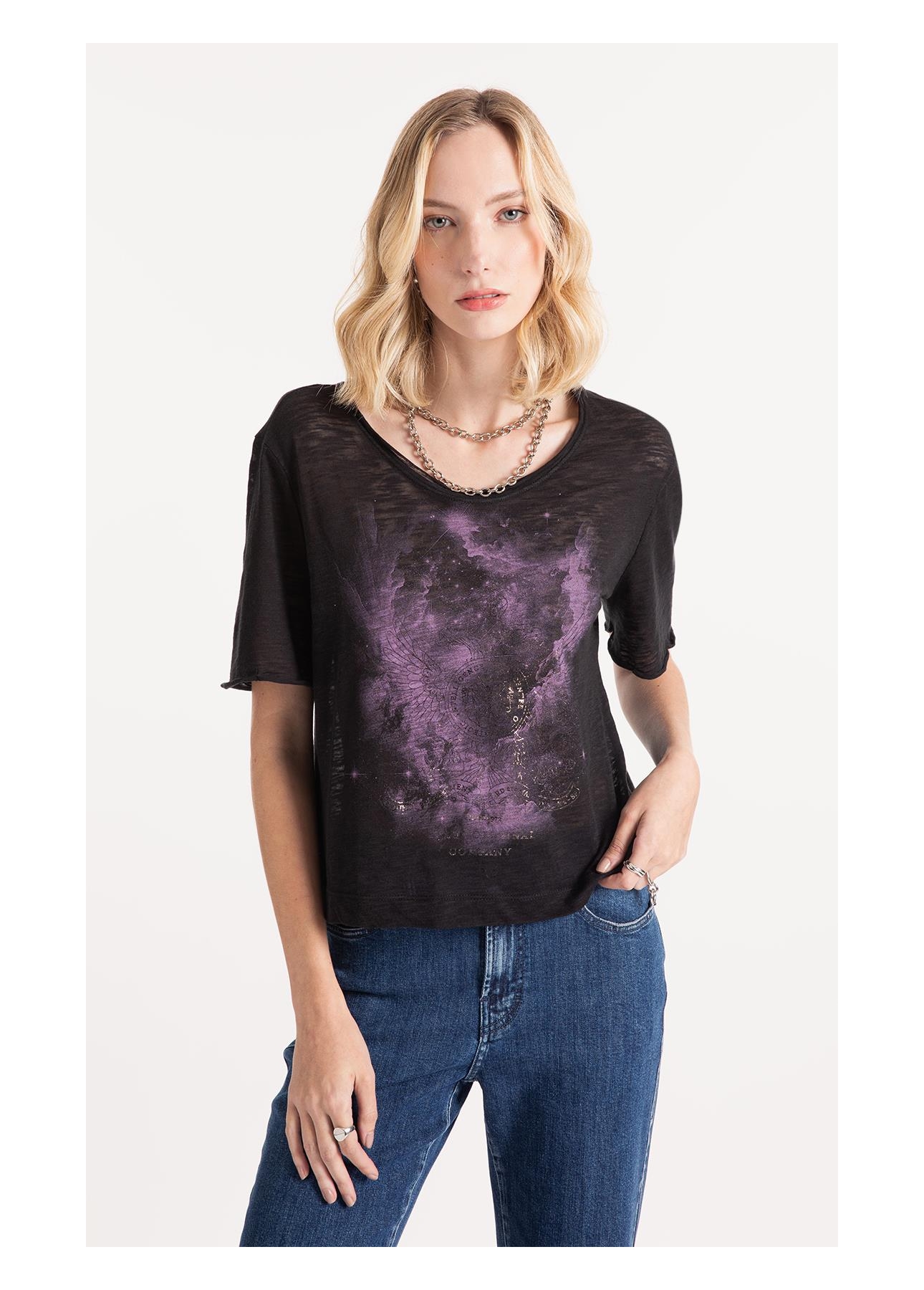 Blusa Cotton Flame Nebula Preto