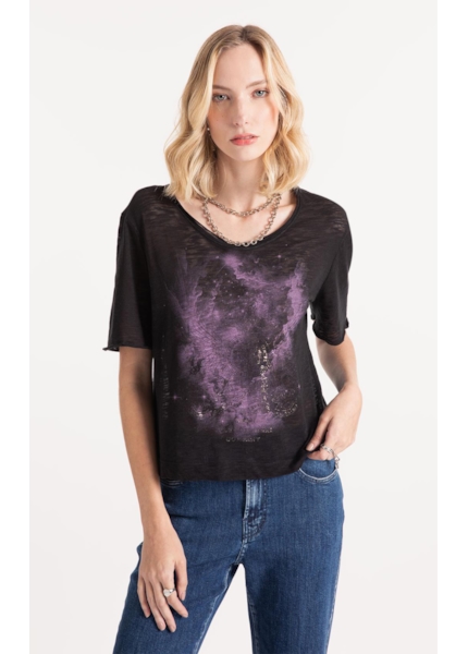 Blusa Cotton Flame Nebula Preto