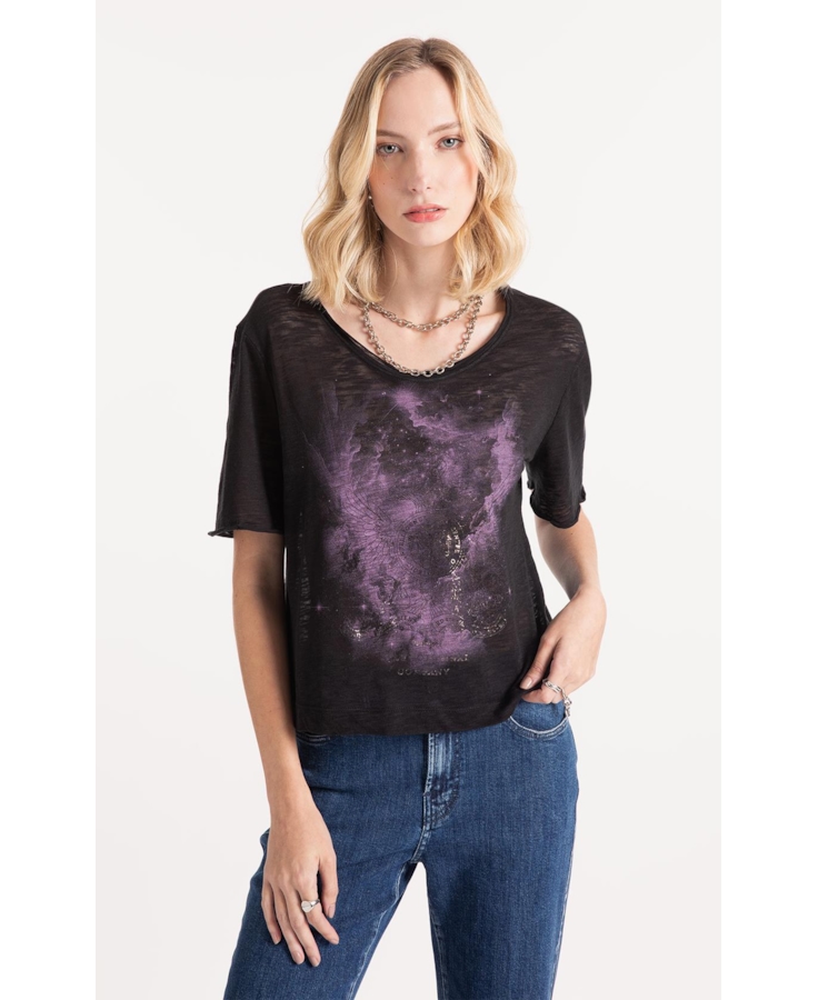 Blusa Cotton Flame Nebula Preto