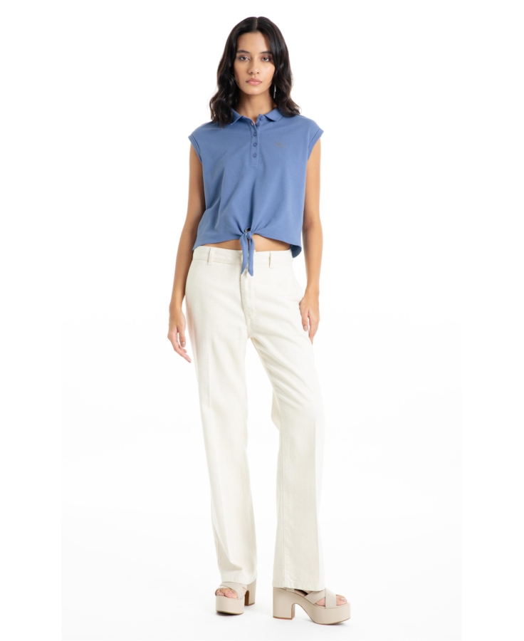 Blusa Cotton Piquet Polo Cropped Sleeveless Azul Jeans