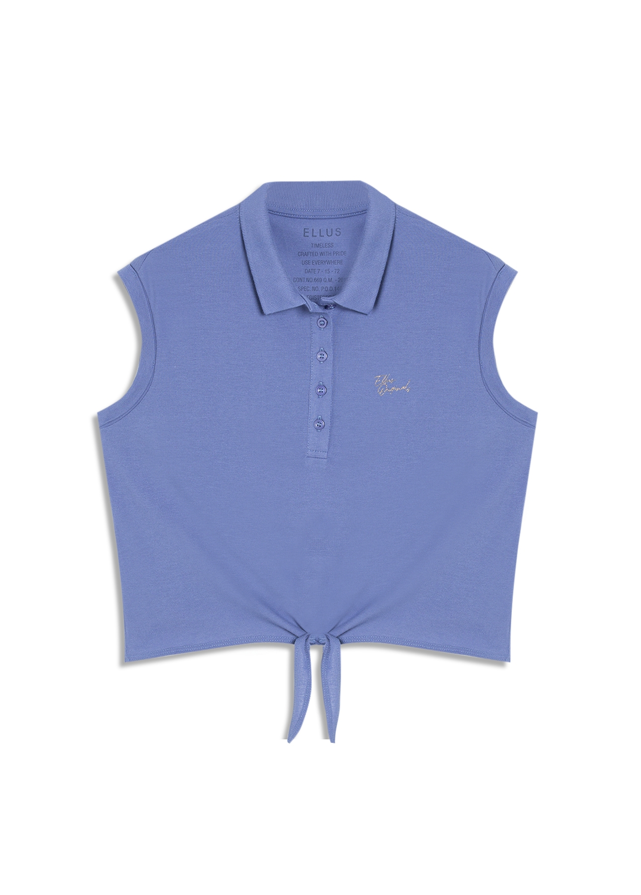 Blusa Cotton Piquet Polo Cropped Sleeveless Azul Jeans
