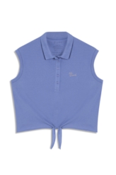Blusa Cotton Piquet Polo Cropped Sleeveless Azul Jeans