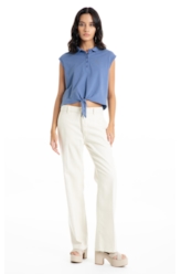Blusa Cotton Piquet Polo Cropped Sleeveless Azul Jeans