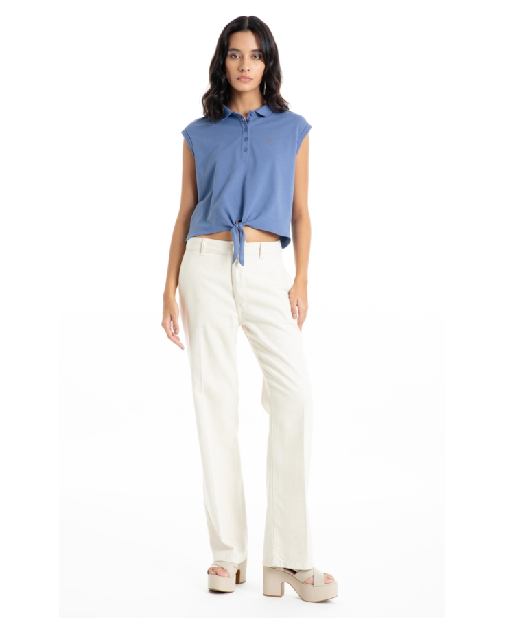 Blusa Cotton Piquet Polo Cropped Sleeveless Azul Jeans